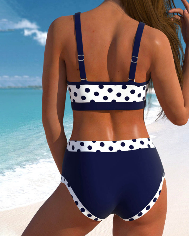 Lisbet - Patchwork bikini med høj talje og prikker