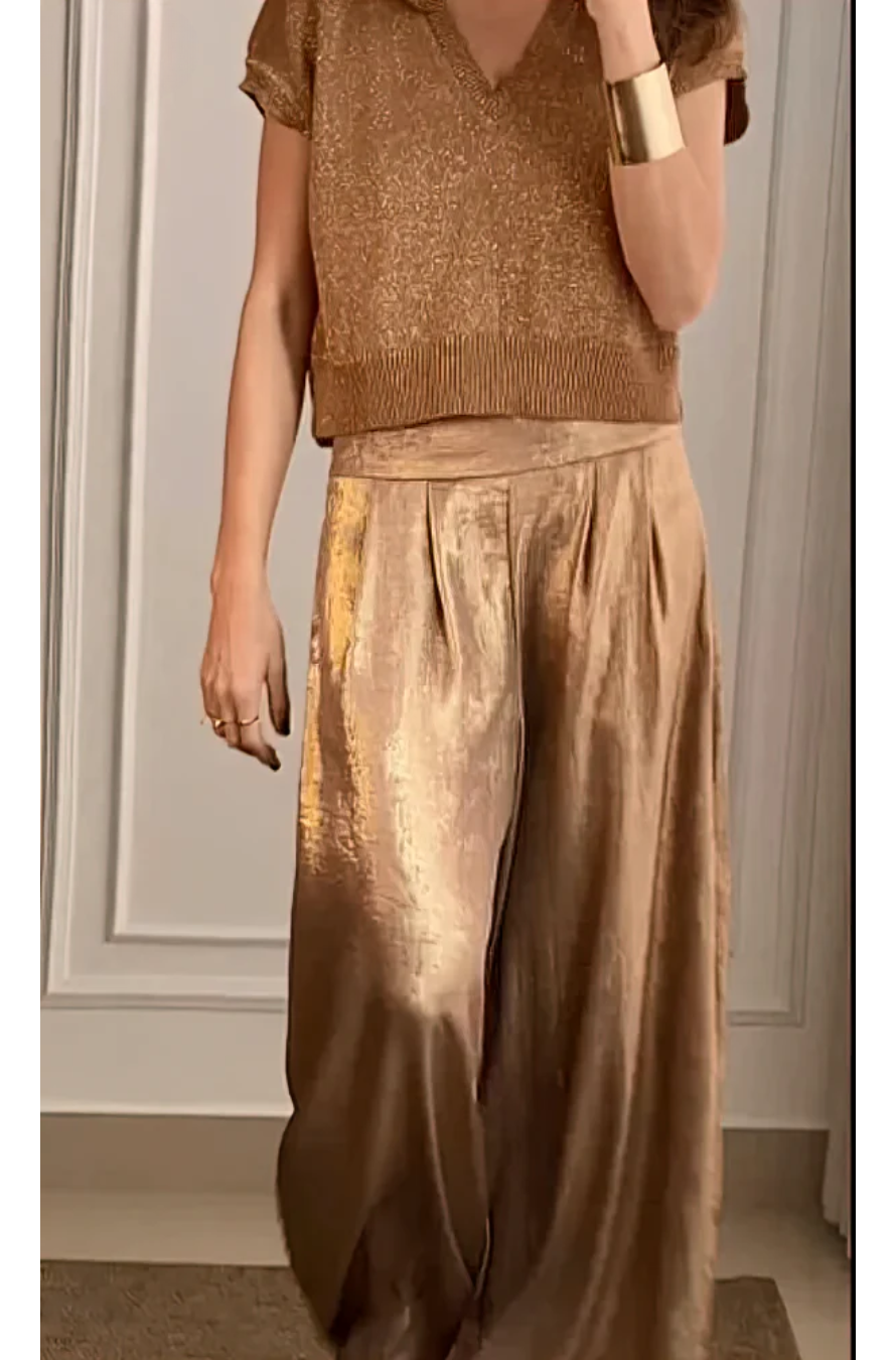 Betina | Chic Metalliske Wide-Leg Bukser
