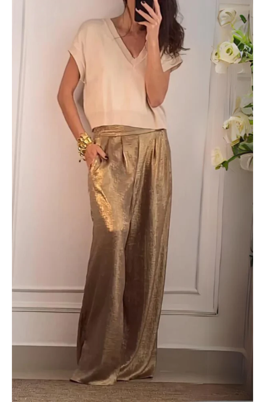 Betina | Chic Metalliske Wide-Leg Bukser