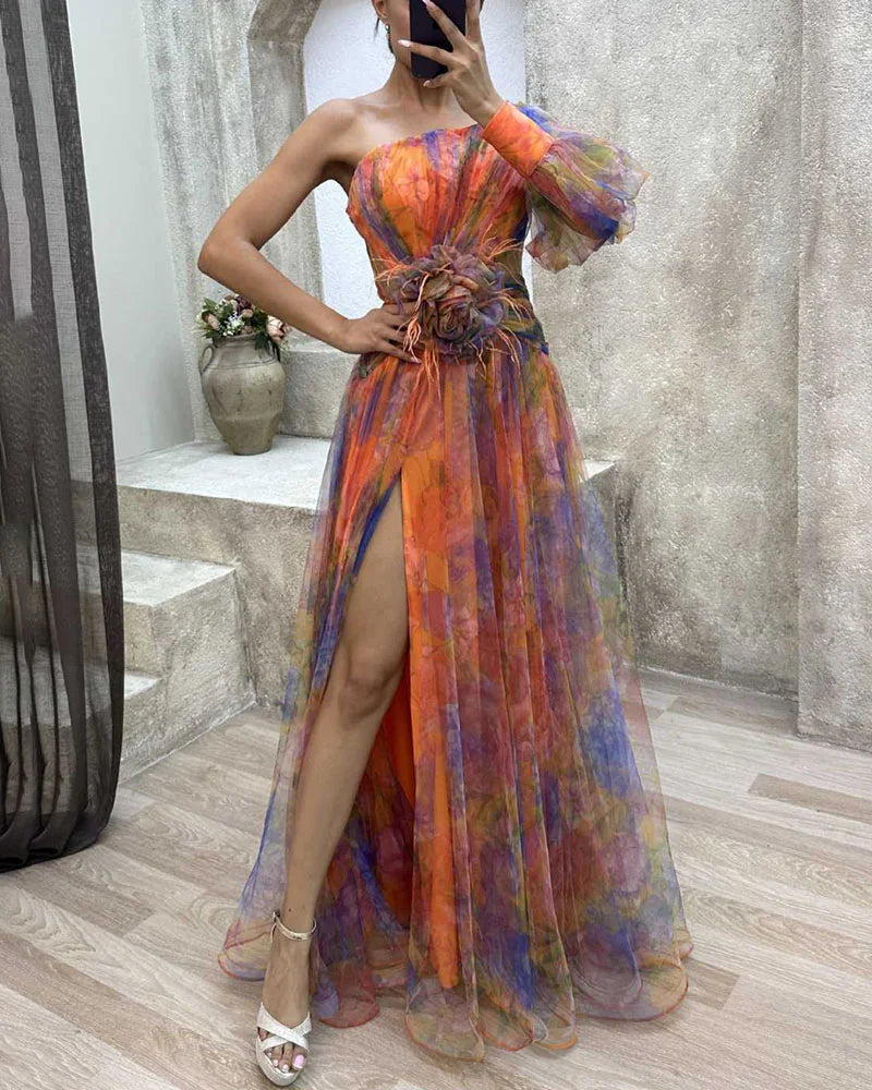 Aase | Elegant One-Shoulder Floral Maxi Dress