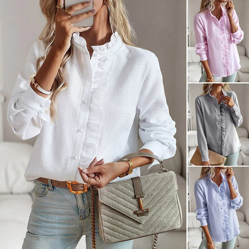 Jade™ | Stilfuld Flæset Knapbluse
