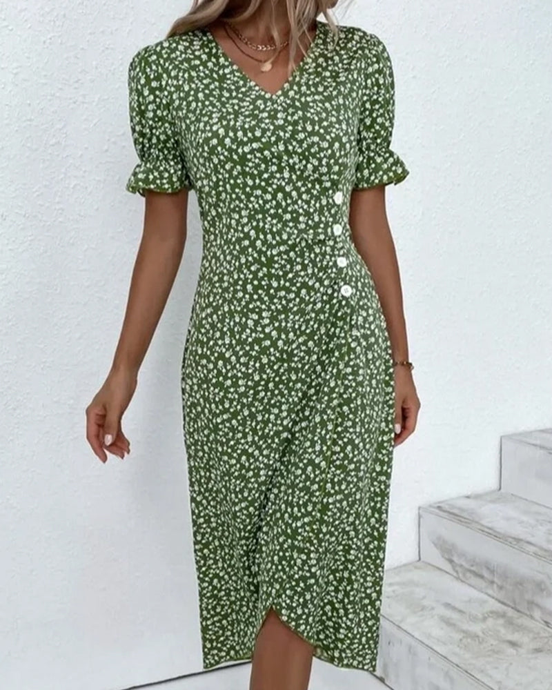 Rosa | Stilfuld Blomsterprintet V-hals Wrap Kjole