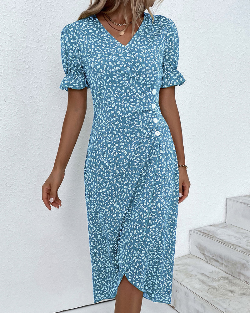 Rosa | Stilfuld Blomsterprintet V-hals Wrap Kjole