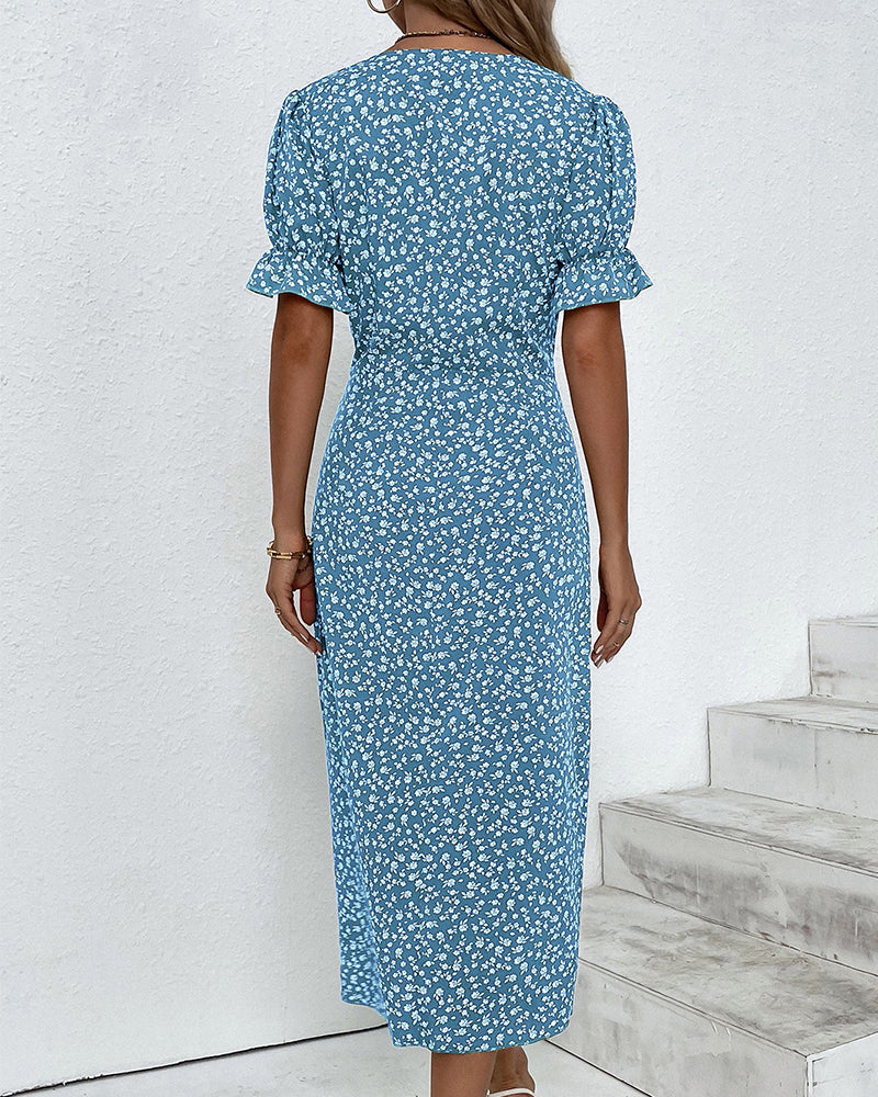 Rosa | Stilfuld Blomsterprintet V-hals Wrap Kjole