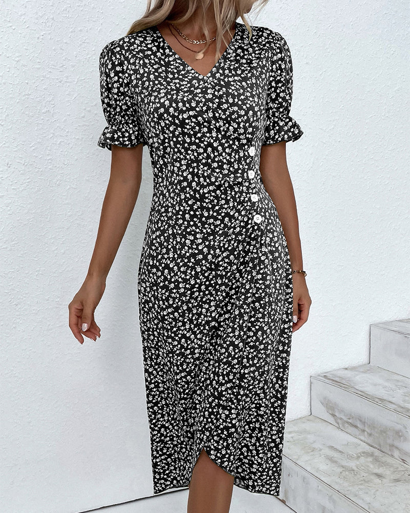 Rosa | Stilfuld Blomsterprintet V-hals Wrap Kjole