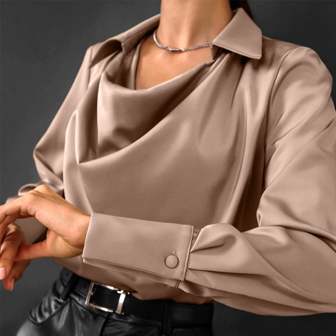 Magda | Elegant Langærmet Top med Cowl Neck