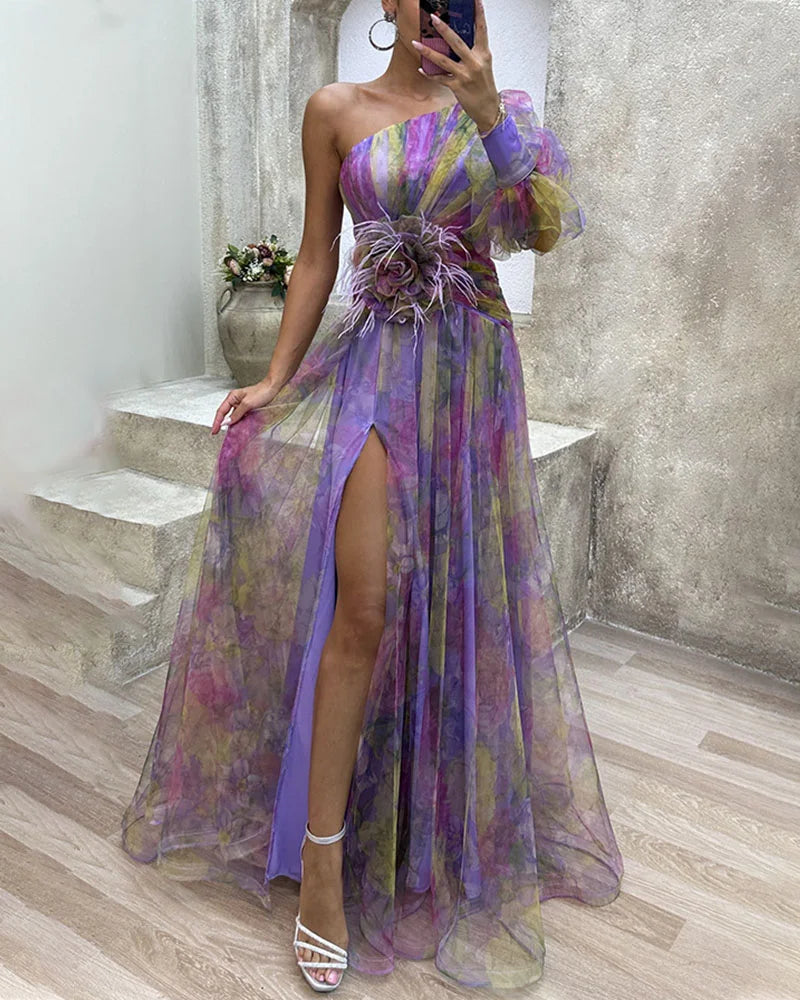 Aase | Elegant One-Shoulder Floral Maxi Dress