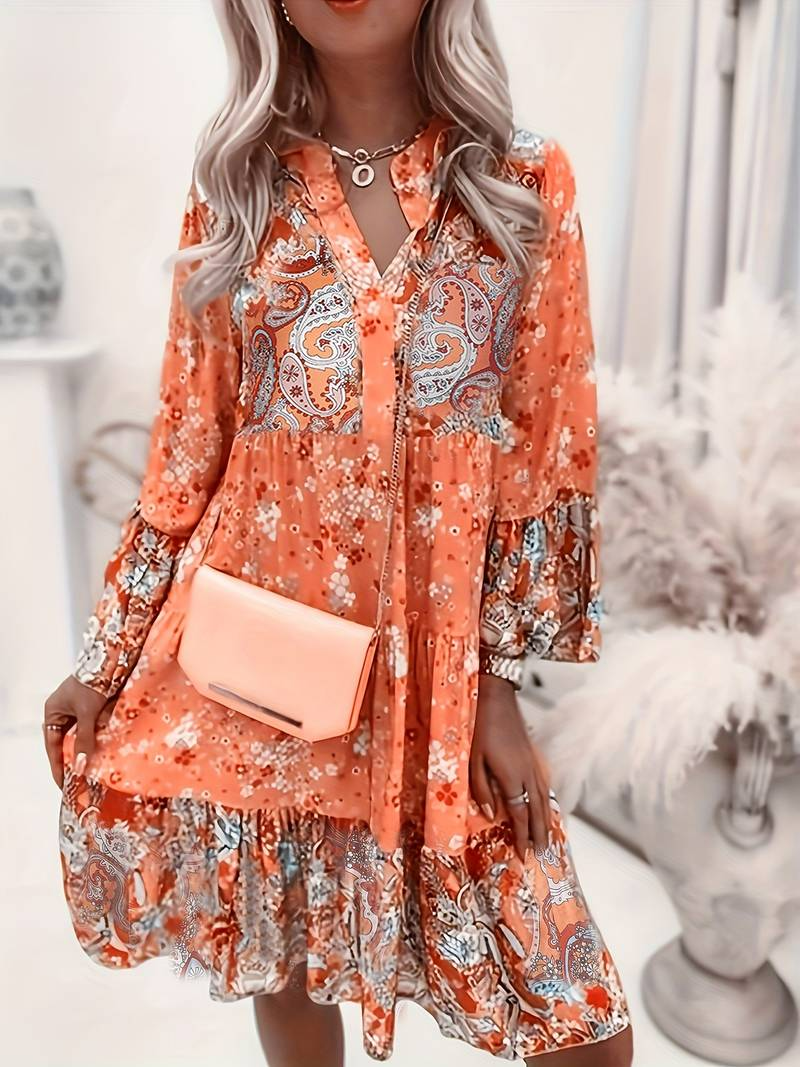 Gabriella | Stilfuld Boho Kjole med Blomsterprint