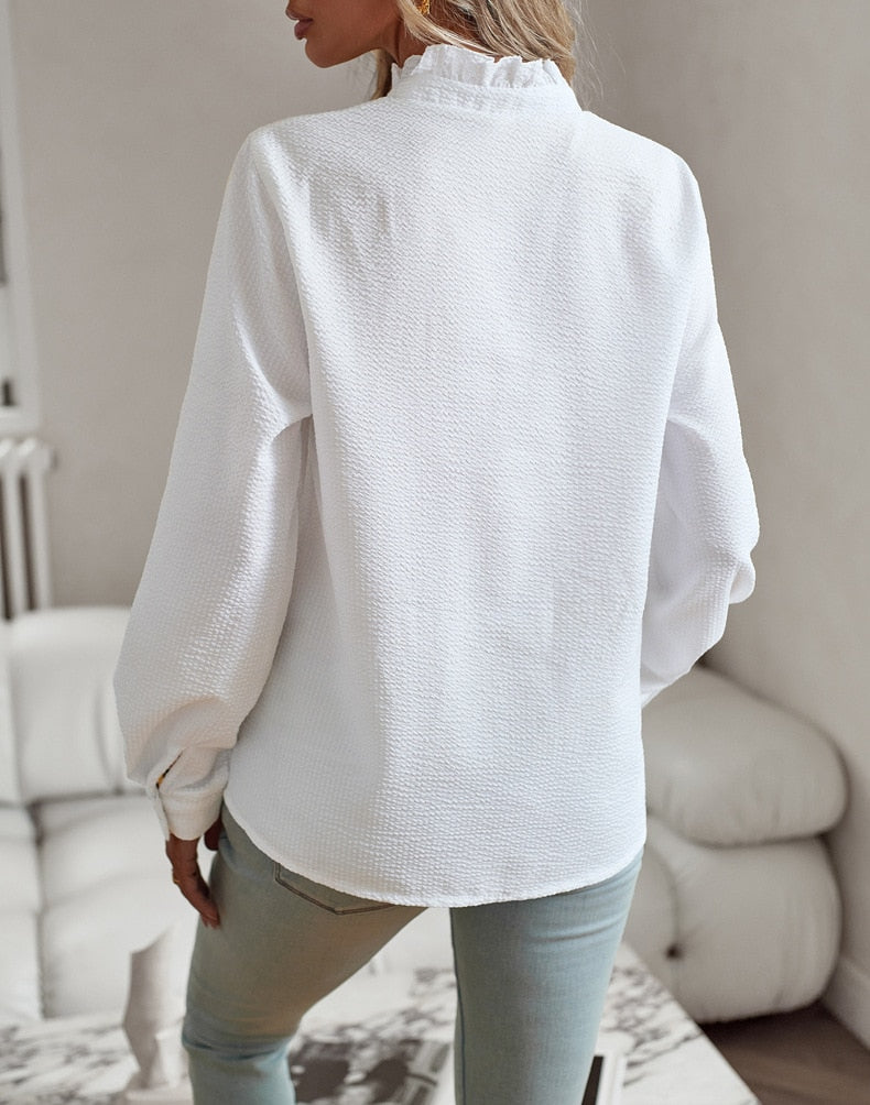 Jade™ | Stilfuld Flæset Knapbluse