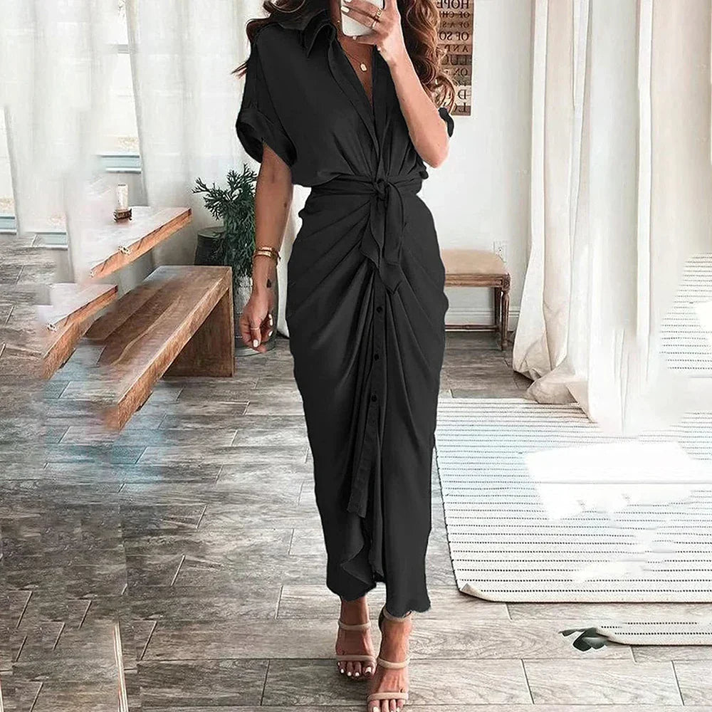 Amanda | Stilfuld Knaplukket Draperet Maxi Kjole