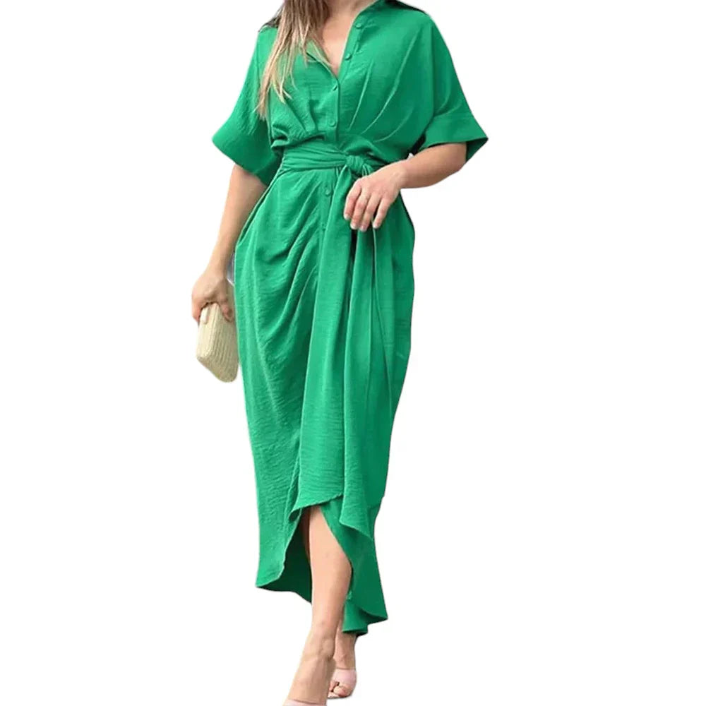 Amanda | Stilfuld Knaplukket Draperet Maxi Kjole
