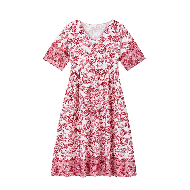Maya™ | V-hals Kjole med Flæseærmer og Blomstermønster