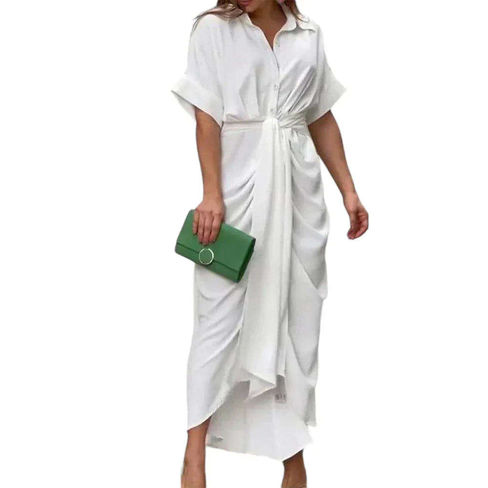 Amanda | Stilfuld Knaplukket Draperet Maxi Kjole