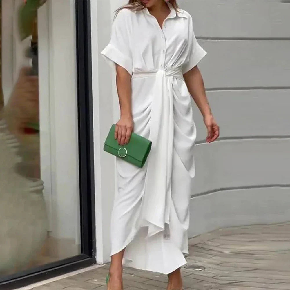 Amanda | Stilfuld Knaplukket Draperet Maxi Kjole